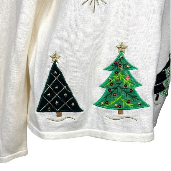 Croft & Barrow Christmas Tree Cardigan Women's Size Large Ivory Cream - Picture 5 of 10
